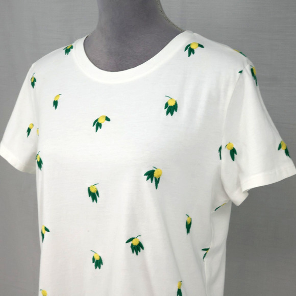 Lucky Brand Top Womens Large White Cotton Embroidered Lemons T-shirt Novelty - Picture 10 of 15